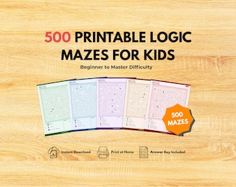 500 laberintos imprimibles para niños / Libro de rompecabezas de laberintos en PDF / Actividades para la educación en casa / Hojas de trabajo para el aula / Juegos mentales / Descarga instantánea