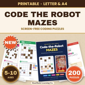 Code-the-Robot Mazes: 200 Screen-Free Coding Puzzles for Kids 5-10 (Digital Download)