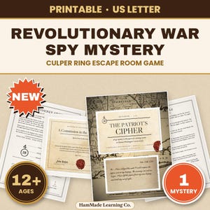 Revolutionary War Spy Mystery Game, Printable Culper Ring Escape Room (PDF)