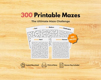 Wydrukowane labirynty dla dzieci, 300 stron z łamigłówkami, labirynty, gry logiczne dla dzieci, wydrukowana książka z łamigłówkami, arkusze do nauki w domu