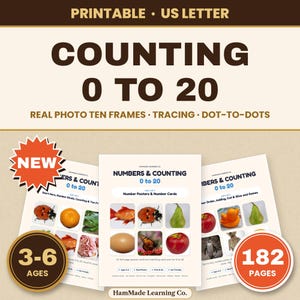 Real Photo Counting Worksheets 0-20, Ten Frames, Tracing, Dot-to-Dots (Digital Download)