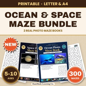 Ocean Space Photo Maze Bundle, 300 Full-Page Mazes for Kids Ages 5-10 (Digital Download)
