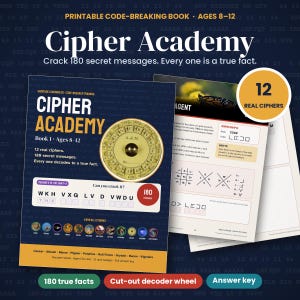 Cipher Academy Printable Code Breaking Book for Kids 8-12, 180 Secret Messages, Cryptograms Morse Caesar Cipher, Homeschool Logic