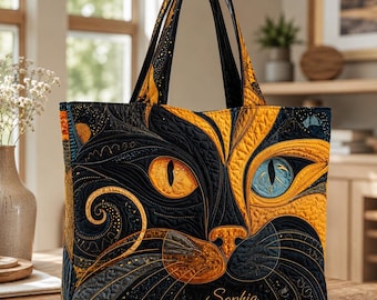 Custom Catitude Quilted Tote Bag, Personalized Cat Handbag, Cat Women Totes, Gift For Cat Lover, Totes Bag for Cat Lover