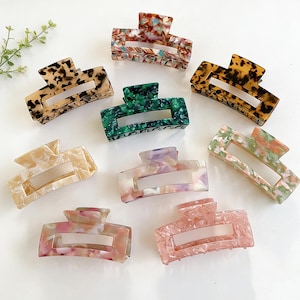 Große quadratische Acetat-Haarkralle, Marmor-Schildpatt-Haarschmuck, trendige Haarklemme für dickes Haar, minimalistische Haarspange, Geschenk für sie