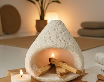 Concrete Sage Smudge Bowl Palo Santo Holder Wabi Sabi Incense Burner Meditation Ash Catcher