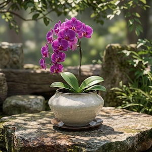 Maceta de cerámica esmaltada para orquídeas con platillo y orificio de drenaje, de gres, para bonsái, de interior, tipo urna de escritorio.