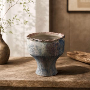 Wabi Sabi Ceramic Planter Zen Table Decor Minimalist Footed Bonsai Orchid Indoor Cylinder Pot