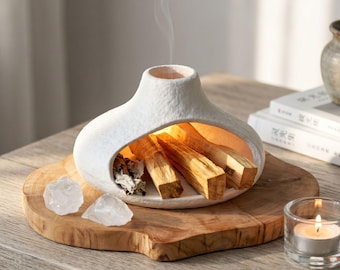 Wabi Sabi Ceramic Palo Santo Holder Minimalist Sage Smudge Bowl Zen Altar Decor