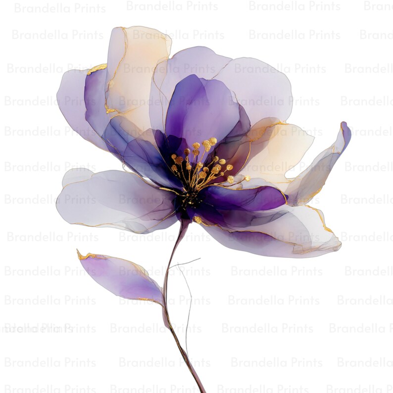 20 Lavender & Gold Abstract Floral, PNG/JPG 300DPI, Digital Clipart ...