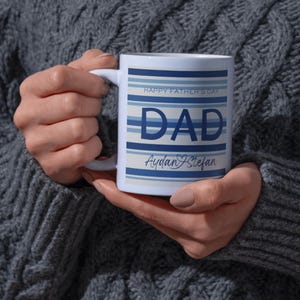 Fathers Day Mug, Custom Retro Mug, Personalized Father's Day Gift, First Time Dad, Dad's Birthday PresentHappy Father's Day Striped Dad Mug