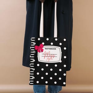 Personalized Teacher Gift Tote Bag, Custom Name tote, Coquette Bow Back to School, Composition Book Style Shoulder Bag, Aesthetic Book Bag.