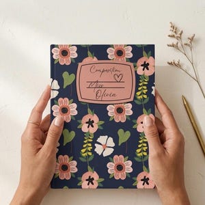 Personalized Floral Pattern Hardcover Journal Navy Botanical Notebook Custom Name Jounal, Back to School, Teacher Appreciation gift