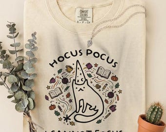 Comfort Colors® Hocus Pocus I Cannot Focus T-Shirt,Funny Cat Wizard Design,Sarcastic Graphic Tee,ADHD Humor Gift,Gift for Him,Gift for Her