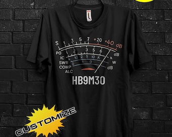S-Meter T-shirt,Custom Call Sign Tee,Personalized Ham Radio,Retro SWR dB Dial Shirt for Radio Operators,Amateur Radio Gift