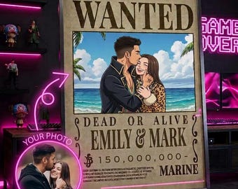 Custom One Piece Inspired Wanted Poster,Personalized Anime Bounty Poster from Photo,Gift for Anime Fans Cosplayers,Anniversary/Wedding Gift