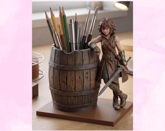 3d Printable Fantasy Warrior Pen Holder: Anime Desk Organizer (STL File)