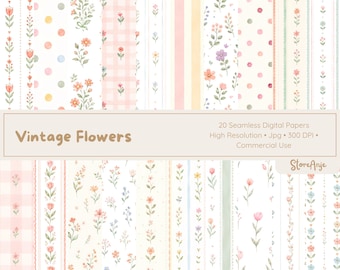 Papeles digitales de flores vintage • Fondos de acuarela antiguos • Papel floral • 20 papeles PNG Papeles florales shabby chic