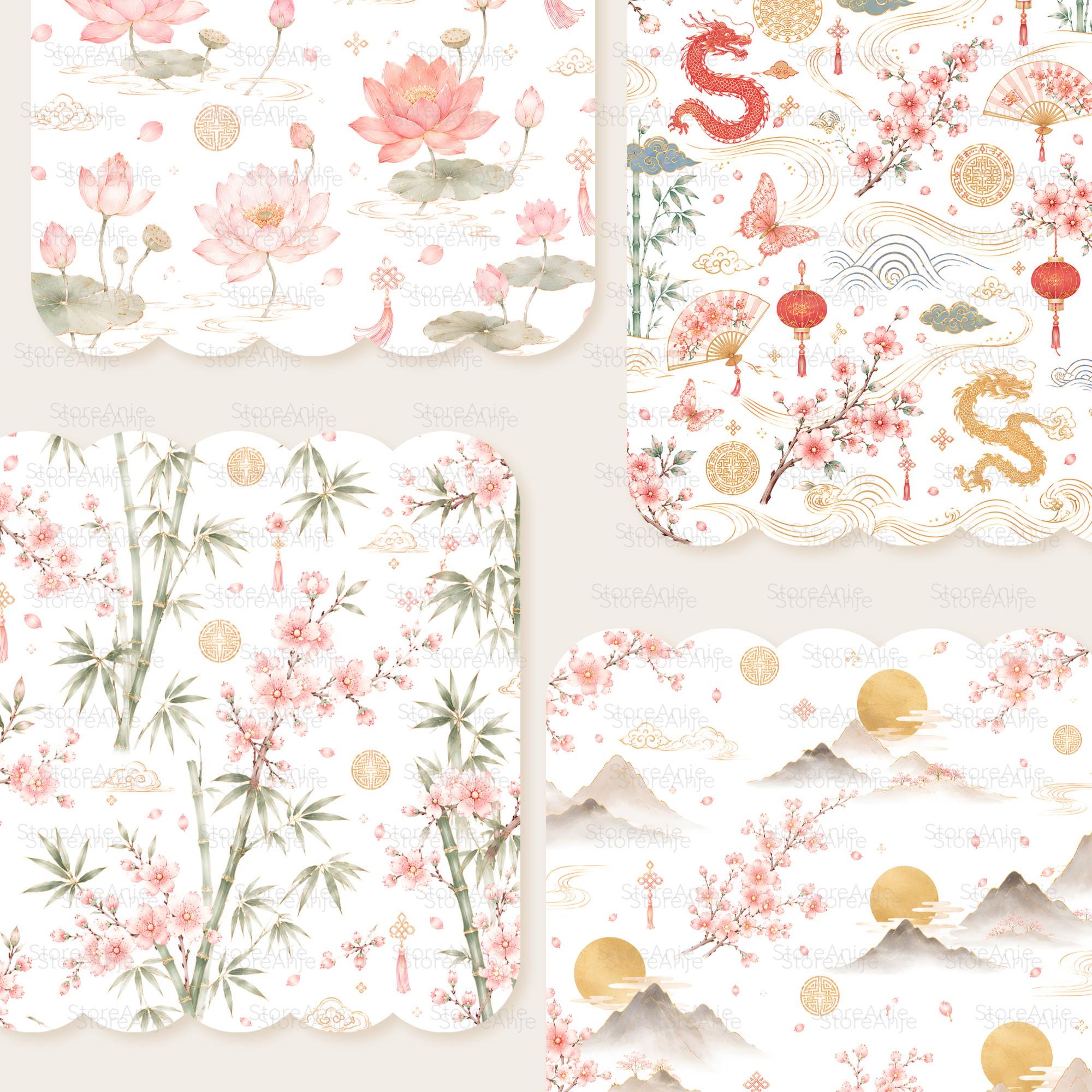 Princess Backing Paper Oriental Princess Papers • Cherry Blossom Backgrounds • Printable ...