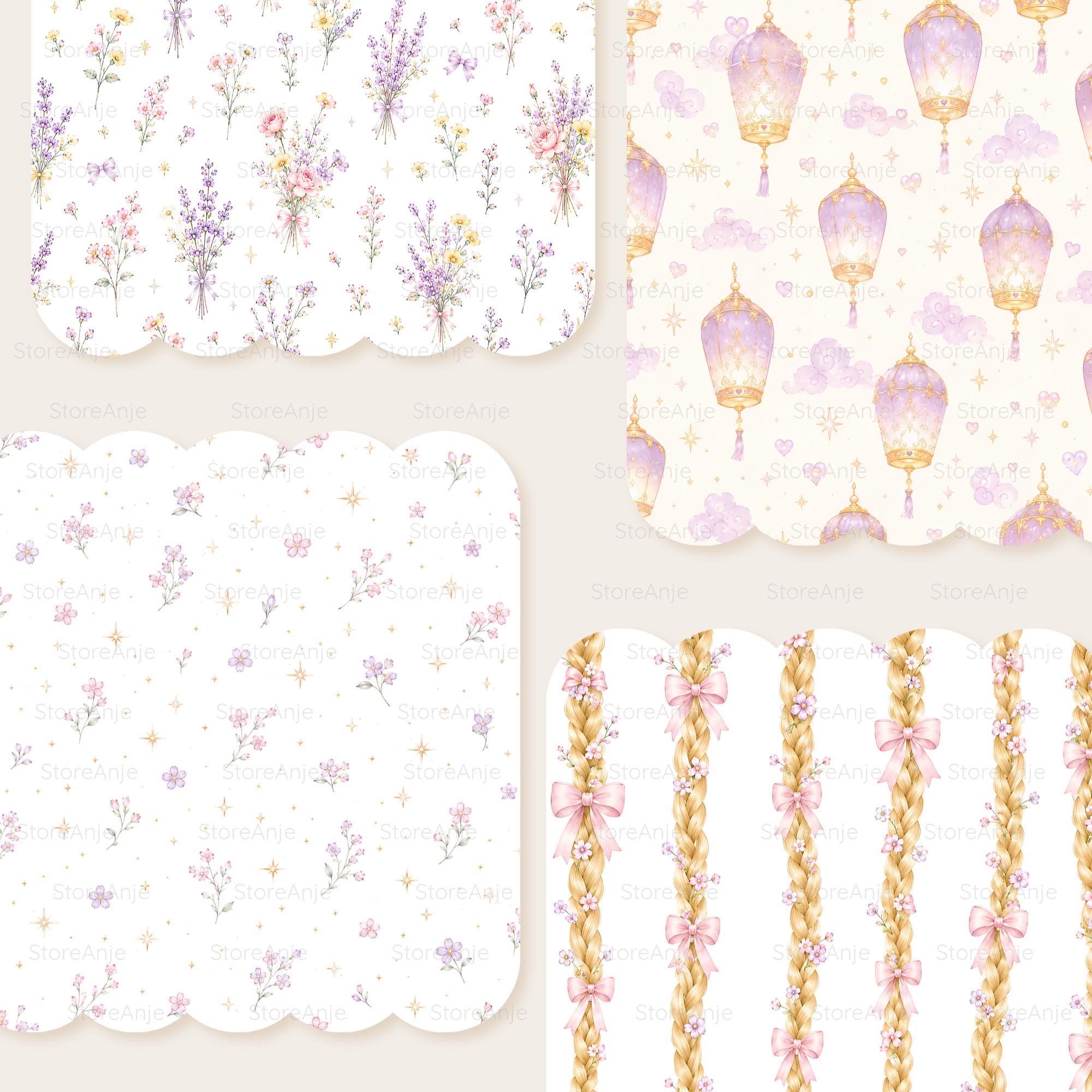 Princess Backing Paper Princess Birthday Digital Papers • Lantern and Flower Watercolor ...