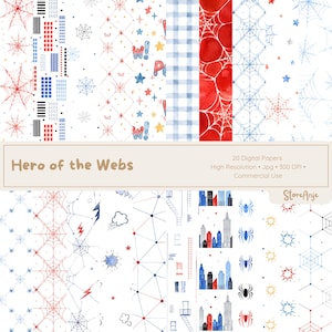 Super Hero Digital Papers • Web Adventure Backgrounds • Watercolor Action Paper • 20 PNG Papers