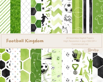 Papeles de acuarela deportivos • Fondos de cumpleaños de fútbol • Papel digital, papeles de balones de fútbol • Fondos deportivos imprimibles