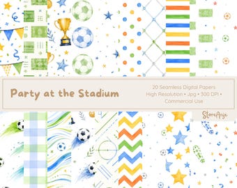 Papeles digitales de fútbol • Fondos de fútbol en acuarela • Papel para fiestas deportivas • 20 papeles PNG, papeles digitales de fútbol