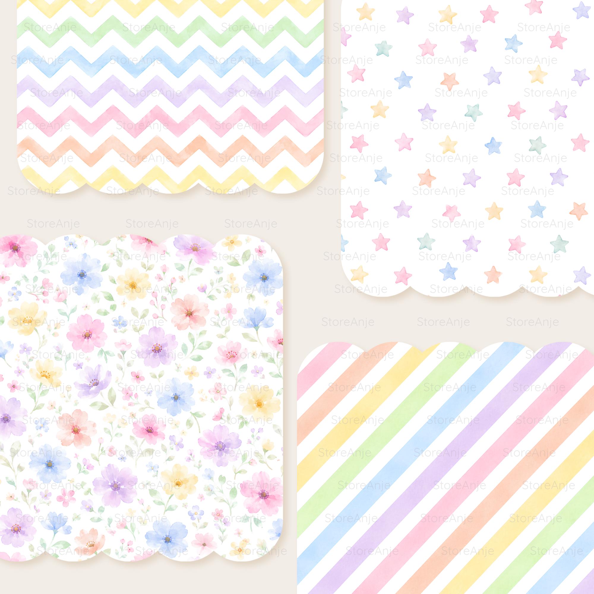 Rainbow Digital Papers • Pastel Watercolor Backgrounds • Cute Sky Paper ...