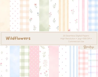 Papeles digitales de flores silvestres • Fondos botánicos en acuarela • Papel floral • 20 papeles PNG, papeles de acuarela de flores silvestres