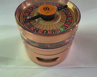 63mm Roulette Spinner Herb Grinder – 4 Piece Metal Spice Grinder with Clear Window