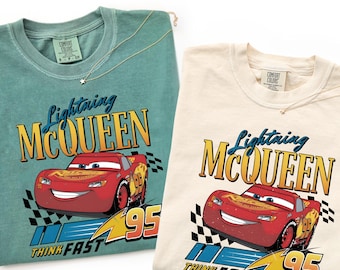 Lightning McQueen Shirt, Vintage Cars Tee, Retro Racing Graphic Shirt, Disney Pixar Cars 95, Think Fast Shirt, Trendy Oversized Tee