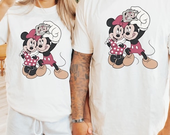 Comfort Colors® Retro Mickey Mouse Shirt, Disney Mickey Minnie Mouse Selfie Pose Couple Shirt, Disney Couple Matching Tee, Retro Disney Trip