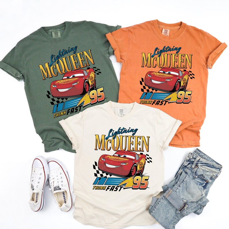 Lightning McQueen Shirt, Vintage Cars Tee, Retro Racing Graphic Shirt, Disney Pixar Cars 95, Think Fast Shirt, Trendy Oversized Tee image 3