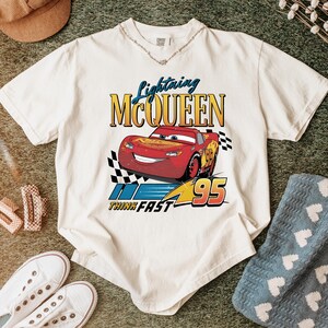 Lightning McQueen Shirt, Vintage Cars Tee, Retro Racing Graphic Shirt, Disney Pixar Cars 95, Think Fast Shirt, Trendy Oversized Tee image 8