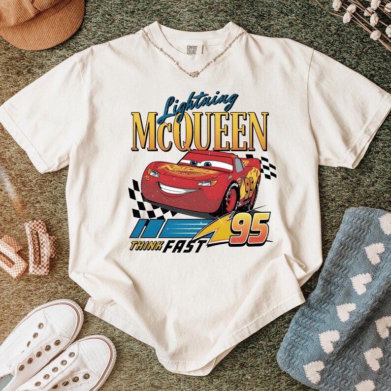 Lightning McQueen Shirt, Vintage Cars Tee, Retro Racing Graphic Shirt, Disney Pixar Cars 95, Think Fast Shirt, Trendy Oversized Tee image 8