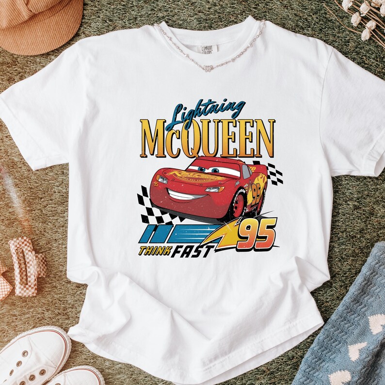 Lightning McQueen Shirt, Vintage Cars Tee, Retro Racing Graphic Shirt, Disney Pixar Cars 95, Think Fast Shirt, Trendy Oversized Tee image 16