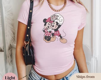 Retro Mickey Mouse Selfie Pose Baby Tee, Disney Mickey Minnie Mouse Selfie Pose Baby Tee, Retro Disney Trip, Y2k 90s Style Mickey Mouse Tee