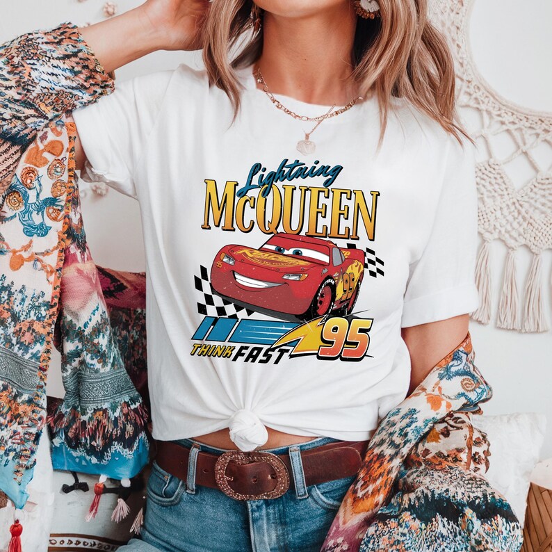 Lightning McQueen Shirt, Vintage Cars Tee, Retro Racing Graphic Shirt, Disney Pixar Cars 95, Think Fast Shirt, Trendy Oversized Tee image 18