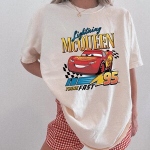 Lightning McQueen Shirt, Vintage Cars Tee, Retro Racing Graphic Shirt, Disney Pixar Cars 95, Think Fast Shirt, Trendy Oversized Tee image 5