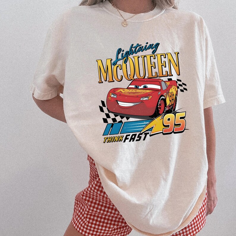 Lightning McQueen Shirt, Vintage Cars Tee, Retro Racing Graphic Shirt, Disney Pixar Cars 95, Think Fast Shirt, Trendy Oversized Tee image 5