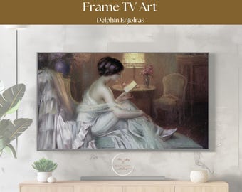 Woman Reading by Lamplight Frame TV Art for Samsung, Hisense, LG - Vintage French Painting for book lovers - Digital Download