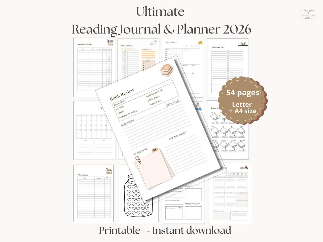 Printable Reading Journal 2026 - Digital Book Tracker & Planner ...