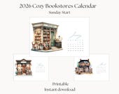 2026 Yearly Calendar Printable | Bookish Wall Calendar 12 Month | Book Lover Gift | Cute Bookstore Illustrations (Digital Download)