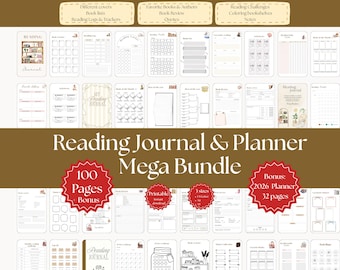 Reading Journal Mega Bundle Printable - 100 Pages | Book Tracker, Reading Log, Book Review Template  | 25, 50 and 100 Books Challenge |