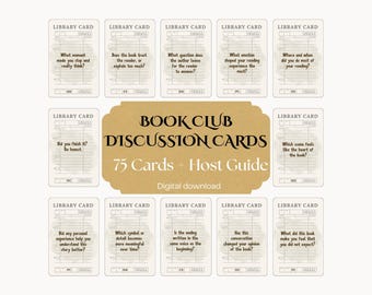 Book Club Discussion Cards Printable, 75 Library Card Questions, Book Club Activities and Games, Book Club Printable, Book Review Cards