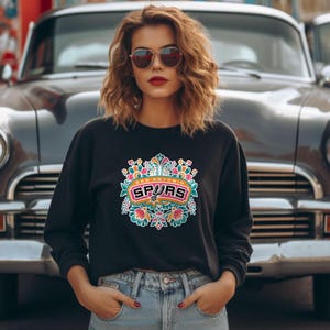 Camiseta floral de los San Antonio Spurs, sudadera vintage bohemia con estampado de los Spurs, sudadera con capucha de baloncesto imagen 4