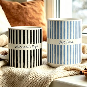 Personlig mugg till nyblivna pappan, personlig randig mugg, present till första gången pappa, present till nyblivna föräldrar, present till fars dag, present till blivande pappa, present till nyfödd