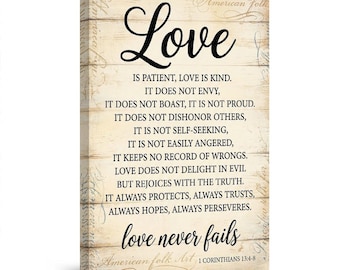 Love is Patient 1 Corinthians 13:4-8 Canvas Wall Art, Inspirational Bible Verse Art, Rustic Christian Decor for Bedroom & Modern Home