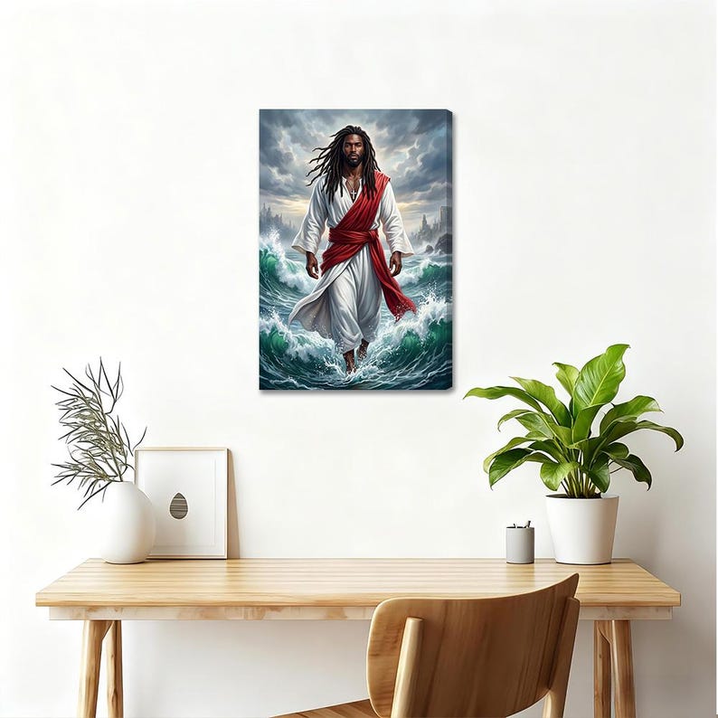 Black Jesus Christ Walking on Water Canvas Wall Art Decor Christian ...