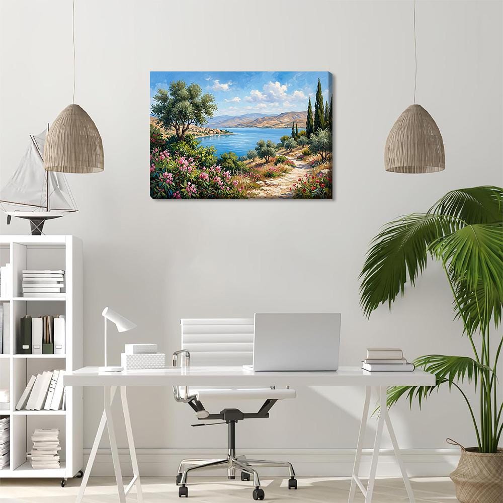 Mediterranean Coastal Landscape Canvas Wall Art, Italian Coastal ...